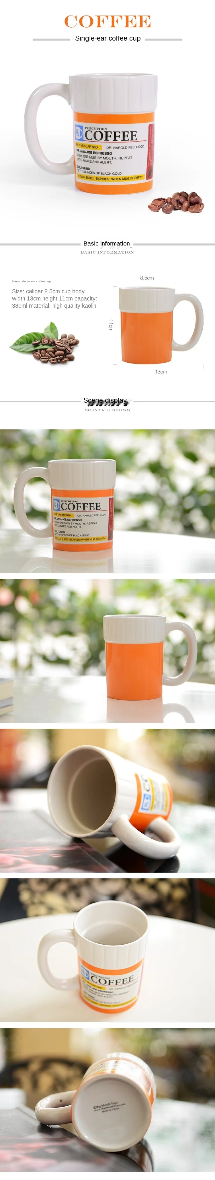 Creative Ceramic Coffee cup Medicine Bottle Mug Breakfast Milk Pot Office Tea Set espresso cups  Gift for Friends Families