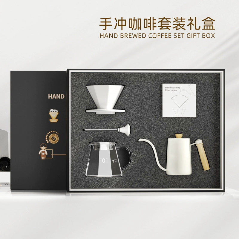 Pour-over Coffee Suit Classy Gift Box Hand Wash Pot Ceramic V60 Filter Cup Glass Coffeepot For Home Coffee Appliance