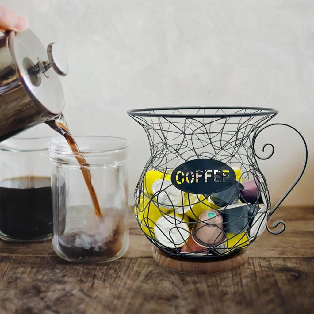 Coffee Pod Holder Metal Mug Shaped Large Capacity Coffee Capsule Holder for Kitchen Countertop Bar Accessories Home Desktop