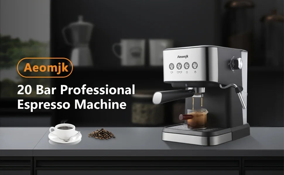 Aeomjk Semi-Automatic Espresso Machine 20 Bar, Professional Coffee Machine Cappuccino Latte Machine with Steam Milk Frother, Espresso Machine with 1.5L Detachable Water Tank