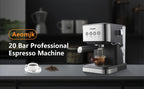 Aeomjk Semi-Automatic Espresso Machine 20 Bar, Professional Coffee Machine Cappuccino Latte Machine with Steam Milk Frother, Espresso Machine with 1.5L Detachable Water Tank