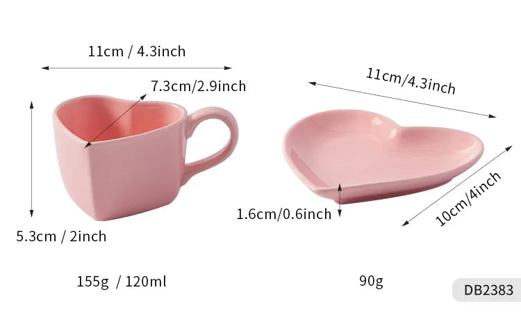 Set High-End Love Heart Coffee Cup Valentine's Day Gift Controlled Quantity Fat Reduction Cup Red Ceramic Cup