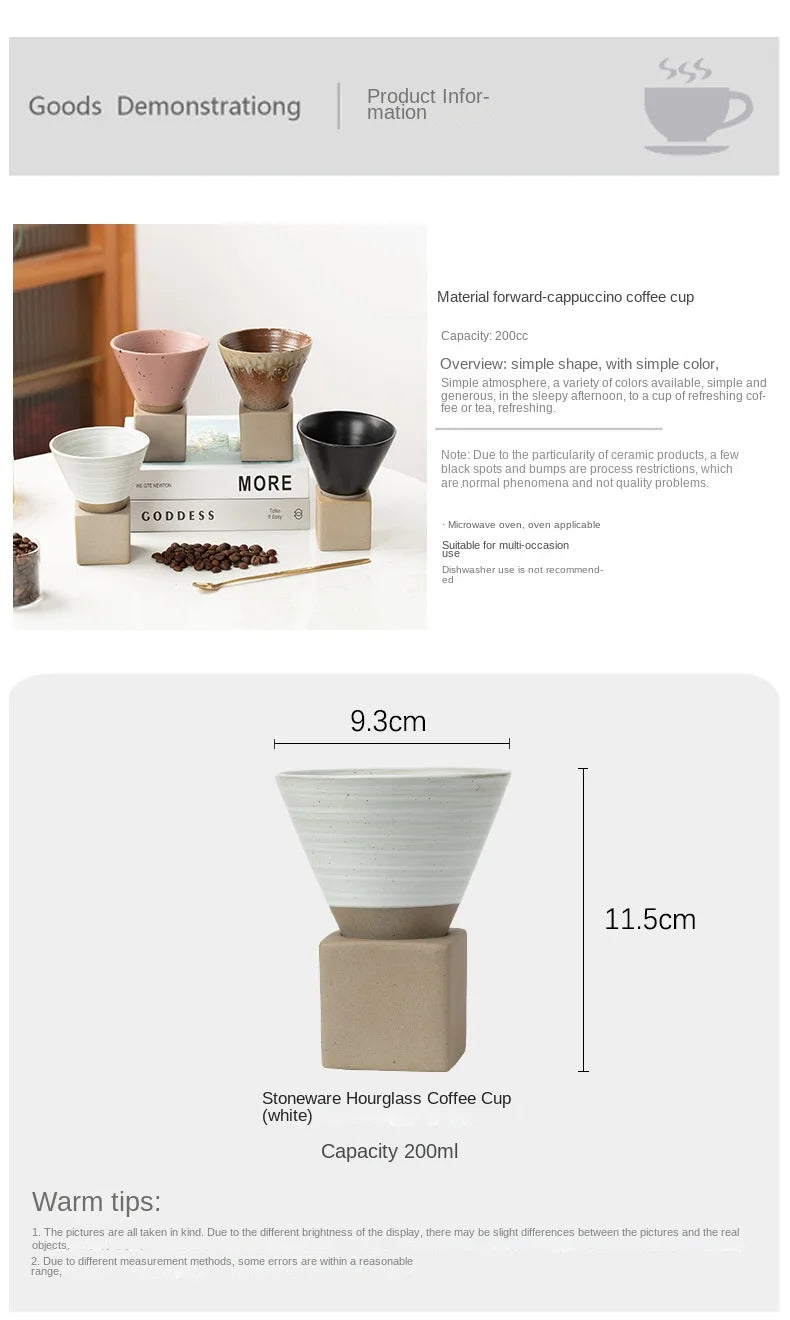 Coarse Pottery Coffee Mug with Base Creative Triangular Cone Shape Mug Personalized Small Espresso Cups for Bar 200ml