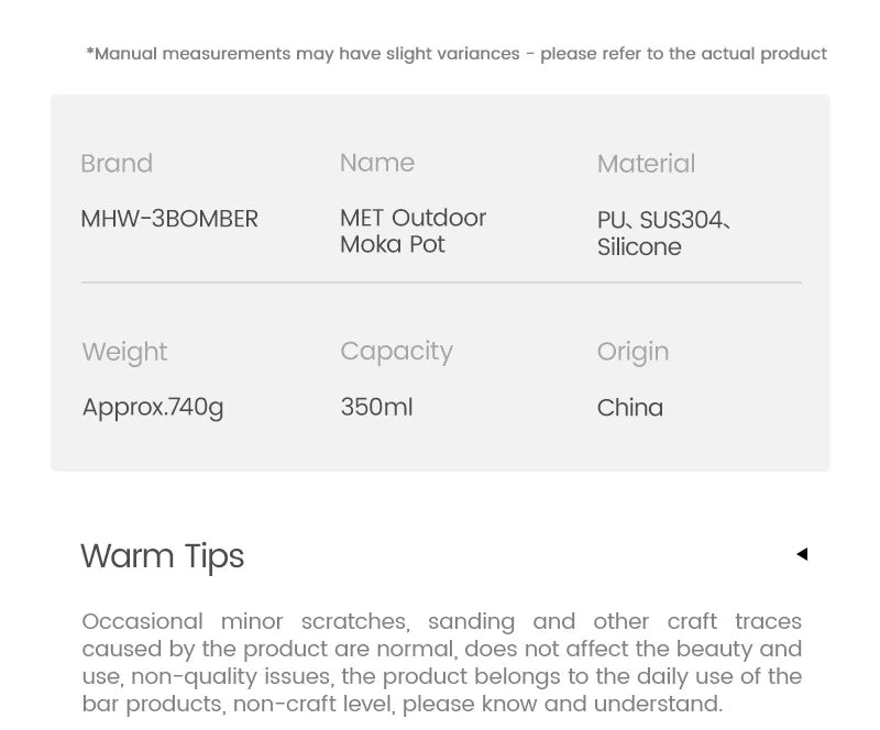 MHW-3BOMBER Moka Pot 350ml Stainless Steel Coffee Maker Integrated Pot-cup Foldable Handle Espresso Pot for Camping Coffee Tool