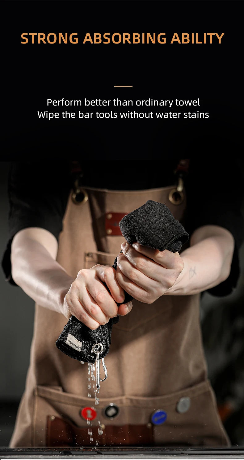 MHW-3BOMBER Portable Coffee Bar Barista Cleaning Towel with Hanging Ring Absorbent Espresso Cup Dish Towels Kitchen Accessories