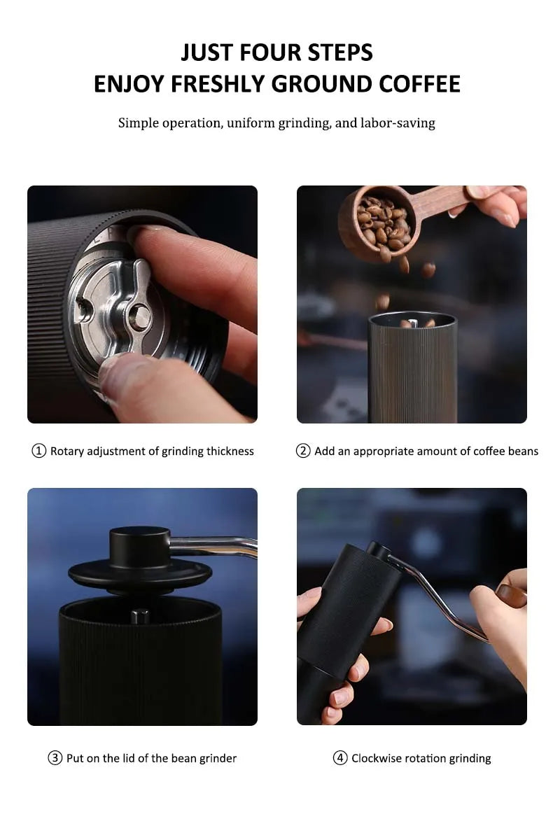 Household Portable Steel Burr Manual Coffee Bean Grinder Aluminum Alloy Coffee Grinder