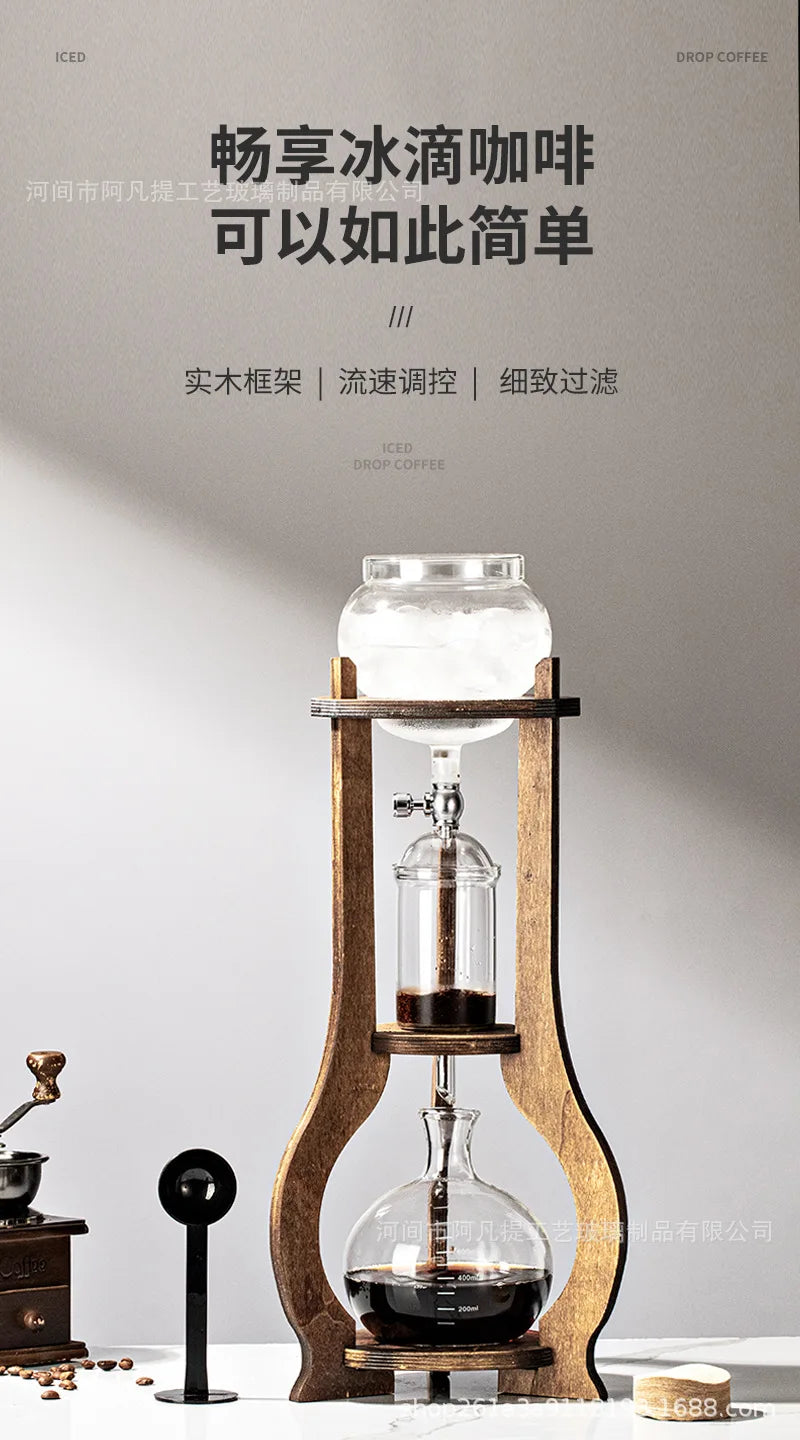 Home European American ice drip coffee pot Cold brew pot Wooden hand brew coffee set Ice brew coffee pot drip type