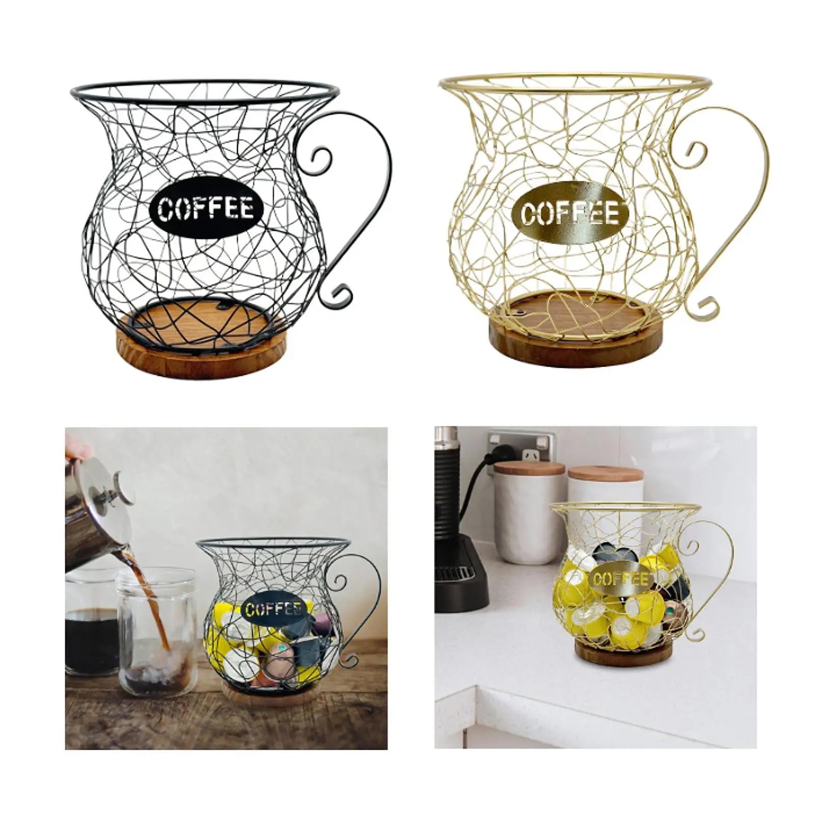 Coffee Pod Holder Metal Mug Shaped Large Capacity Coffee Capsule Holder for Kitchen Countertop Bar Accessories Home Desktop