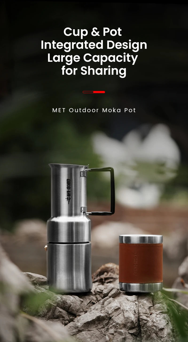 MHW-3BOMBER Moka Pot 350ml Stainless Steel Coffee Maker Integrated Pot-cup Foldable Handle Espresso Pot for Camping Coffee Tool