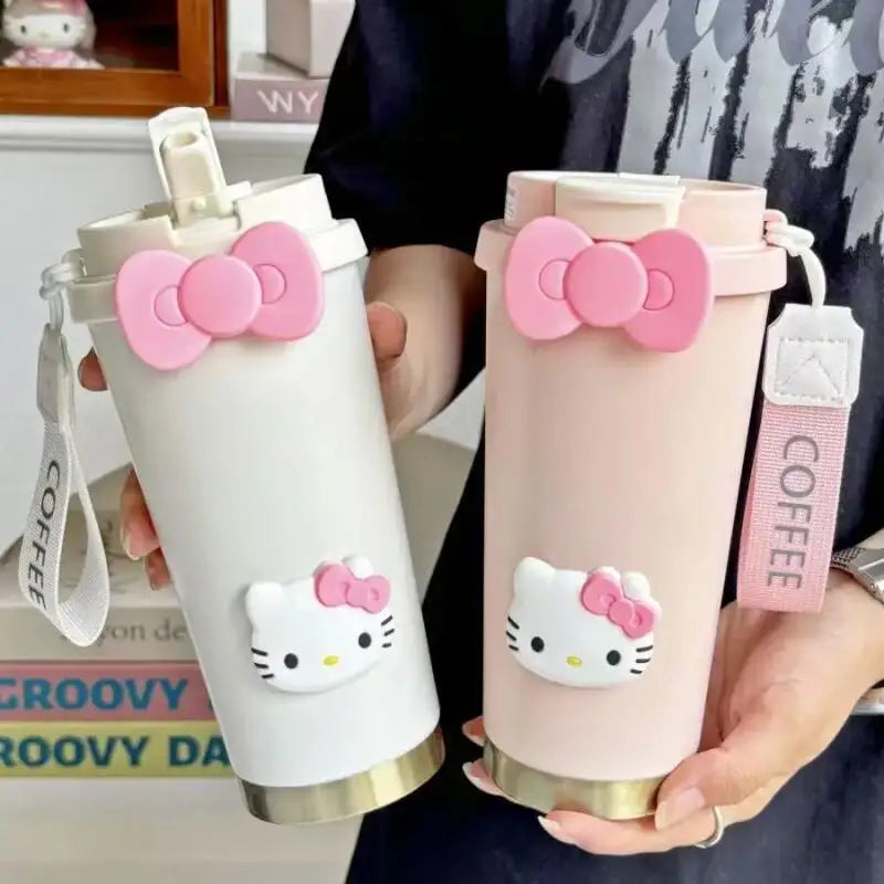 Hello Kitty Insulated Tumbler with Straw Large Capacity Leak Proof Travel Coffee Cup Cute Cartoon Thermos for School Gym Car