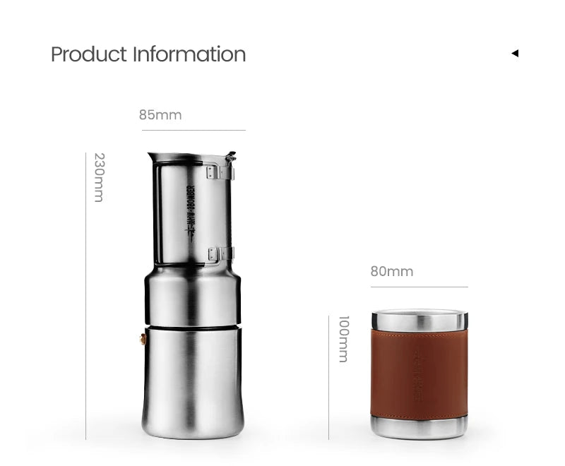 MHW-3BOMBER Moka Pot 350ml Stainless Steel Coffee Maker Integrated Pot-cup Foldable Handle Espresso Pot for Camping Coffee Tool