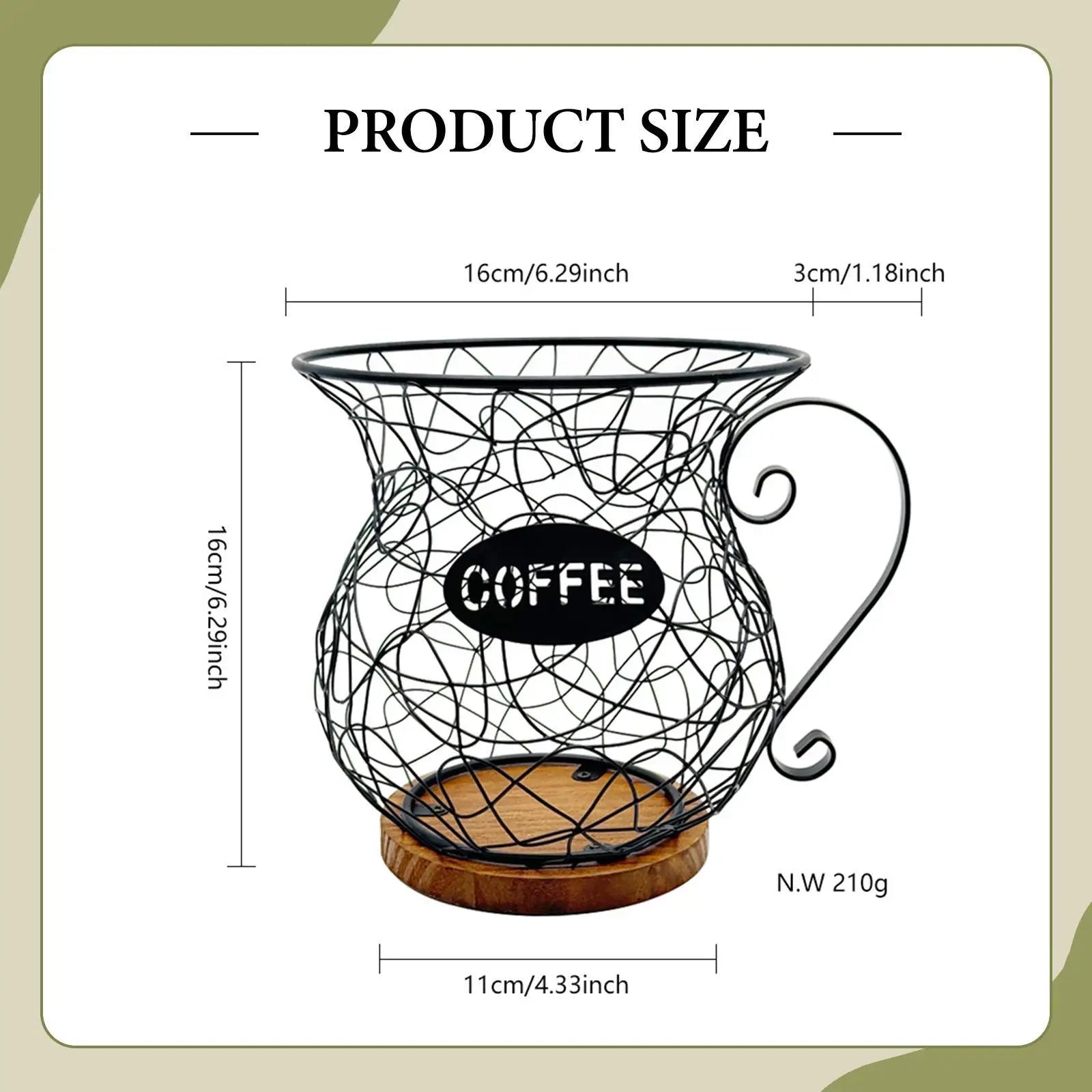 Coffee Pod Holder Metal Mug Shaped Large Capacity Coffee Capsule Holder for Kitchen Countertop Bar Accessories Home Desktop