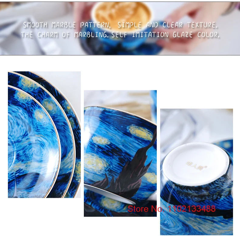 Van Gogh Coffee Cup Set Luxury Ceramics Coffee Mug And Plate Set Oil Painting ESPRESSO Demitasse Glass Cappuccino Tasting Teacup