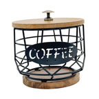 Coffee Pod Holder with Wooden Base Sturdy Iron Cup Shaped Organizer for Kitchen Counter Cafe Bar Accessories Office Desktop