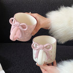 1Pc Bow Handle Heart Ceramic Mug, Creative Bow Handle Design Checkerboard Pattern Mug Coffee Cup, Suitable for Home Decoration, Daily Drinking Water, Breakfast Milk, Afternoon Tea Coffee, Coffee Shop Latte Flower Cup, Exquisi