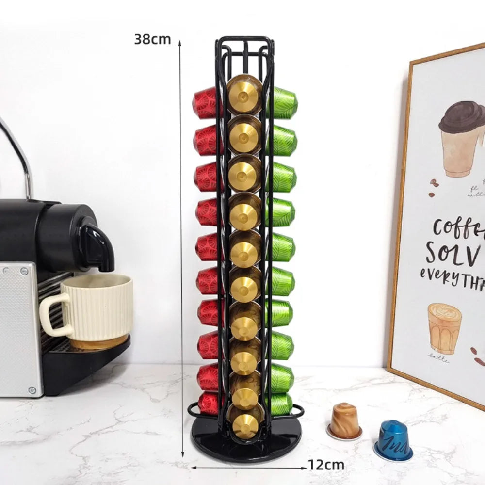 Coffee Capsule Rack 40 Capsules Nespresso Coffee Holder 360 Degrees Rotatable Display Storage Shelf Coffee Accessories