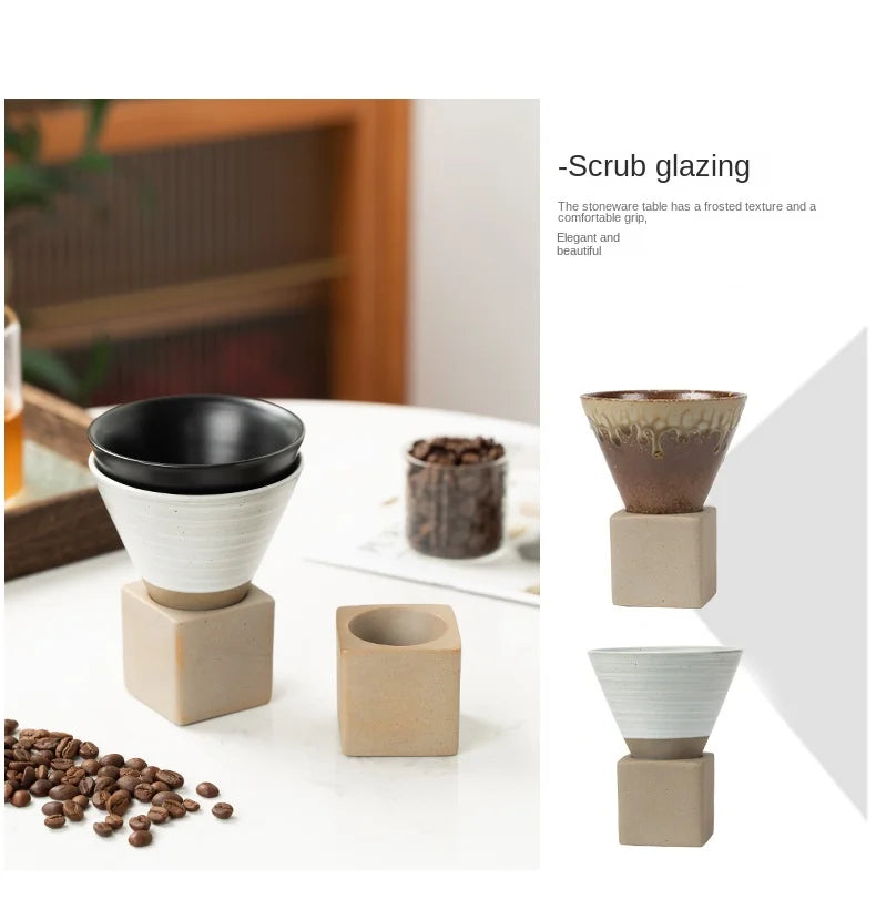 Coarse Pottery Coffee Mug with Base Creative Triangular Cone Shape Mug Personalized Small Espresso Cups for Bar 200ml