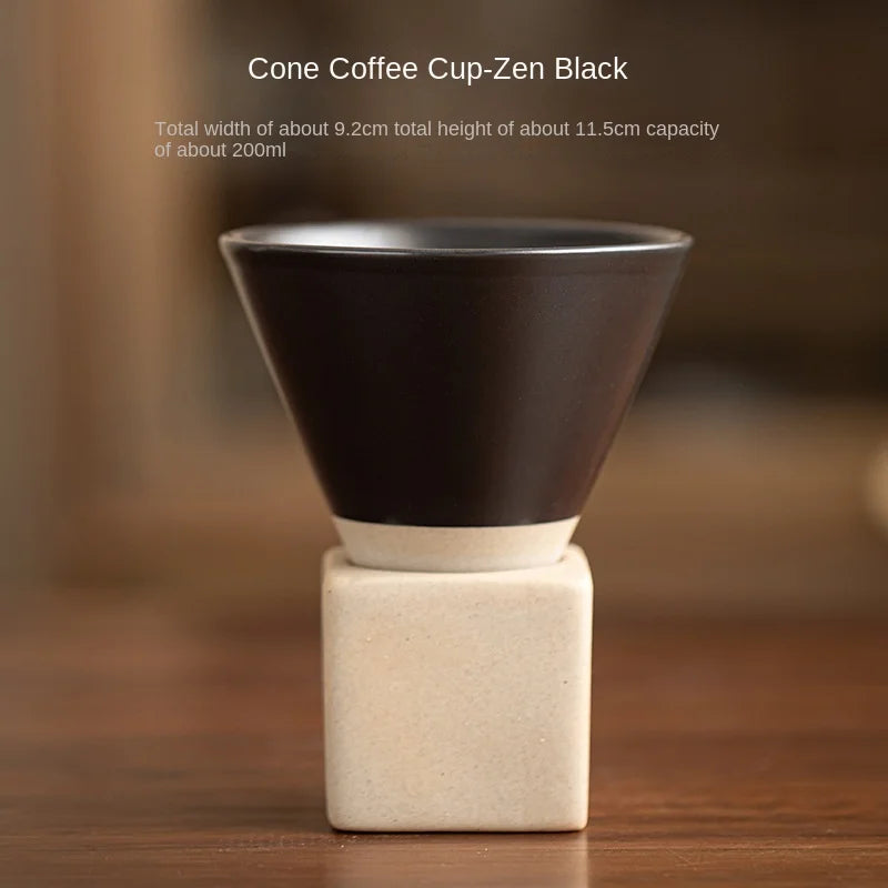 Coarse Pottery Coffee Mug with Base Creative Triangular Cone Shape Mug Personalized Small Espresso Cups for Bar 200ml