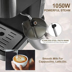 Aeomjk Semi-Automatic Espresso Machine 20 Bar, Professional Coffee Machine Cappuccino Latte Machine with Steam Milk Frother, Espresso Machine with 1.5L Detachable Water Tank