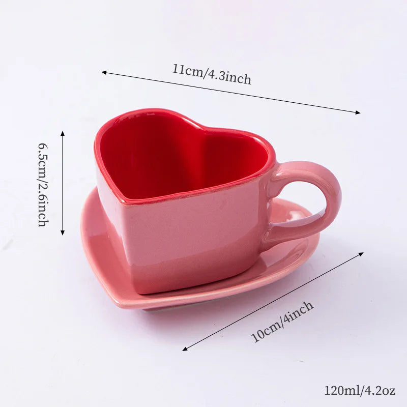 Set High-End Love Heart Coffee Cup Valentine's Day Gift Controlled Quantity Fat Reduction Cup Red Ceramic Cup