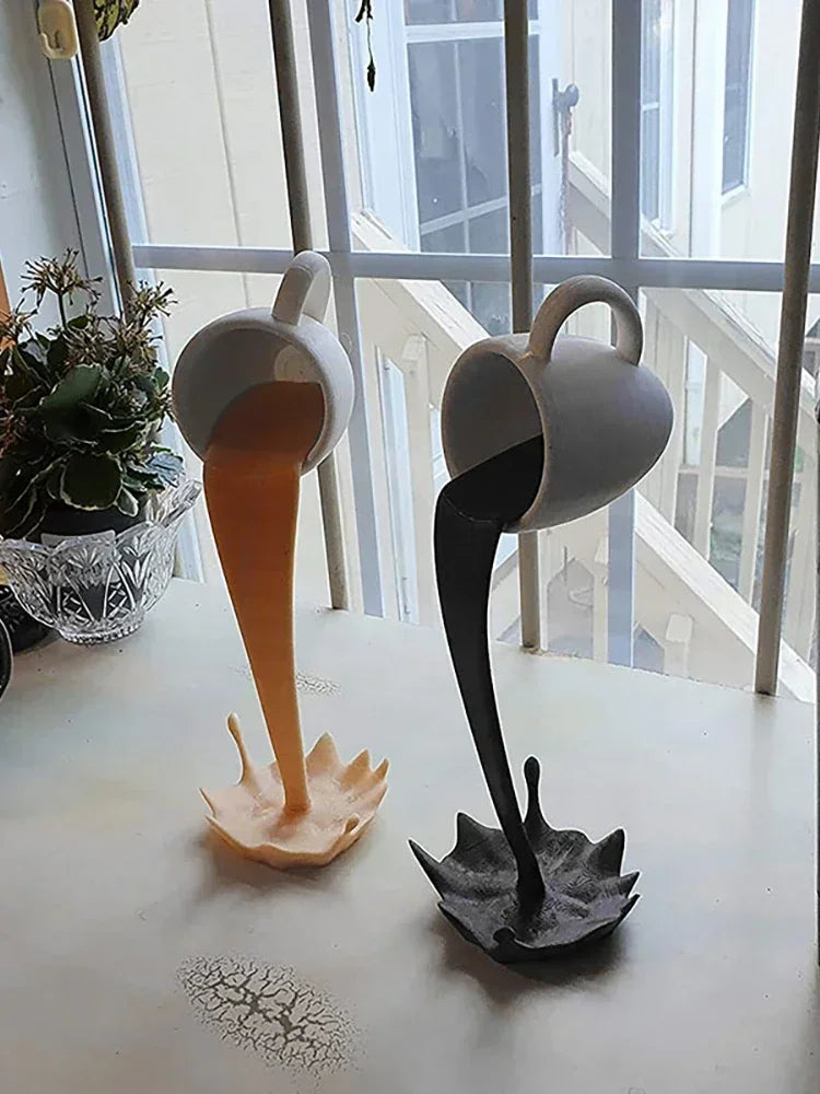 Floating Coffee Mug Art Sculpture Office Home Kitchen Decor Statue Craft Spill Magic Pour Liquid Splash Resin Statue Coffee Mug