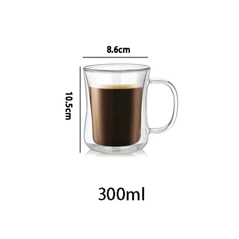 1PCS Double Wall Glass Cup Clear Coffee Mug With Handle For Hot Cold Beverage Milk Juice Drinkware Set 220/300/400ml