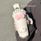 Hello Kitty Insulated Tumbler with Straw Large Capacity Leak Proof Travel Coffee Cup Cute Cartoon Thermos for School Gym Car