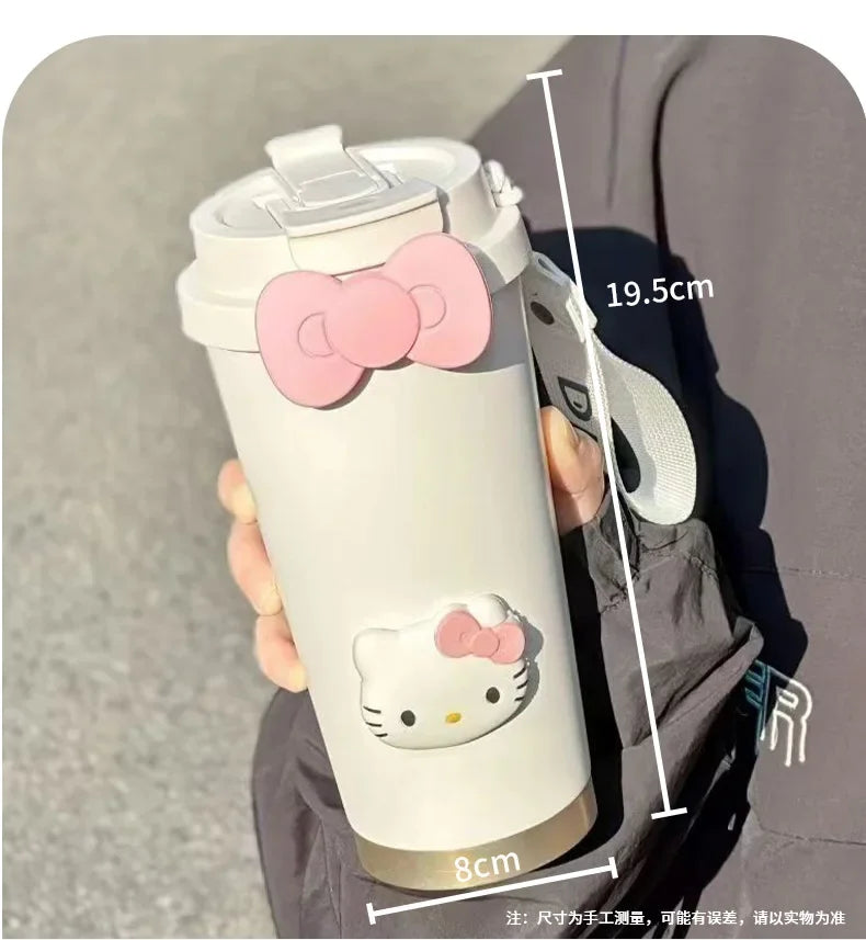 Hello Kitty Insulated Tumbler with Straw Large Capacity Leak Proof Travel Coffee Cup Cute Cartoon Thermos for School Gym Car
