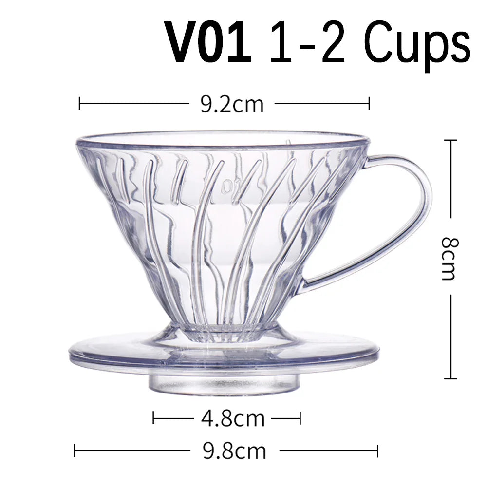 Coffee Dripper Cone Shape Drip Coffee Funnel Plastic V Shape Brewing Coffee Filter Cup V01 V02 for Pour Over Barista 60 Degree