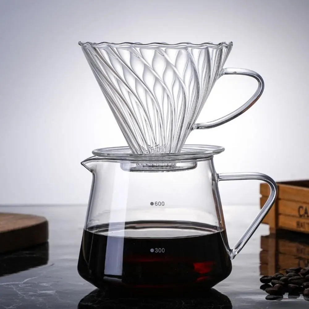 Coffee Server Glass Coffee Maker Set 60 Degree Clear Coffee Carafe Coffee Accessories Simple V-shape Funnel Barista
