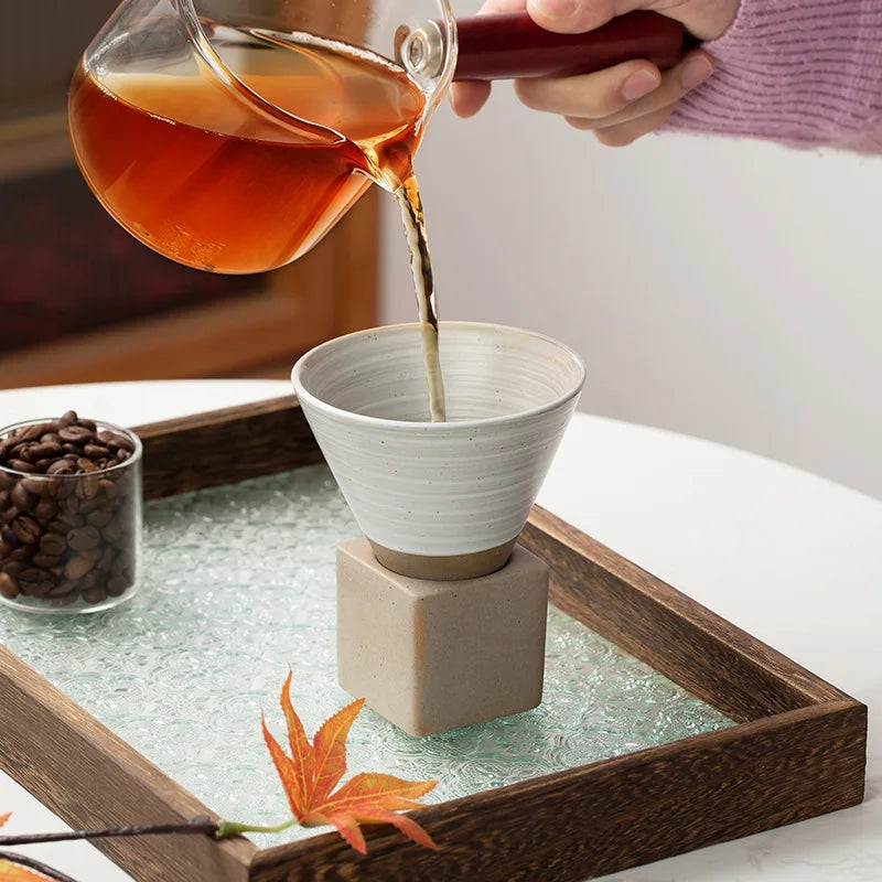 Coarse Pottery Coffee Mug with Base Creative Triangular Cone Shape Mug Personalized Small Espresso Cups for Bar 200ml