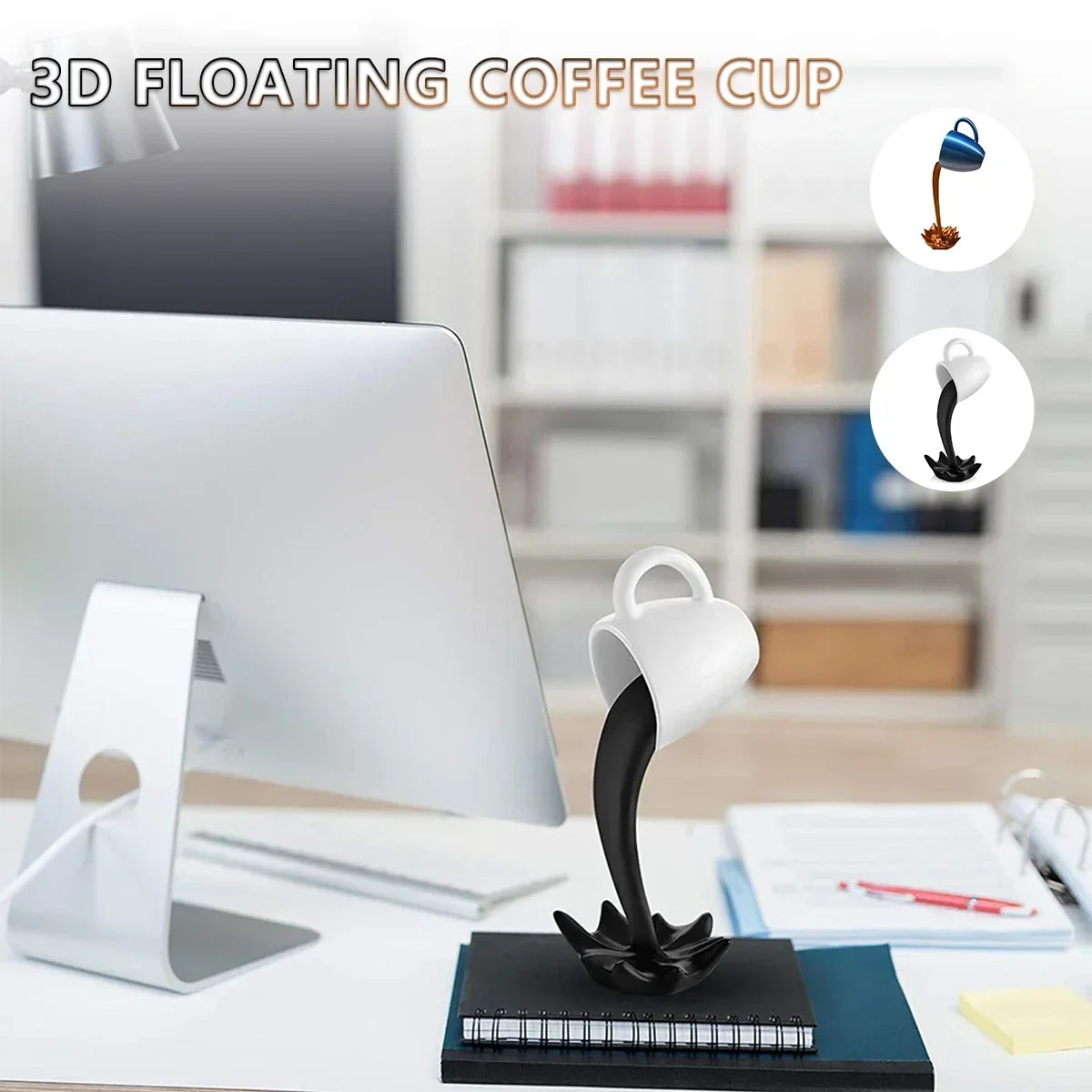 Floating Coffee Mug Art Sculpture Office Home Kitchen Decor Statue Craft Spill Magic Pour Liquid Splash Resin Statue Coffee Mug