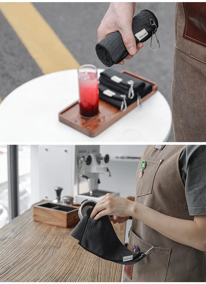 MHW-3BOMBER Portable Coffee Bar Barista Cleaning Towel with Hanging Ring Absorbent Espresso Cup Dish Towels Kitchen Accessories