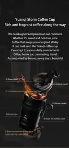 BINCOO Ceramic lined coffee cup, practical insulated cup, portable portable portable water cup, men's and women's 316 stainless