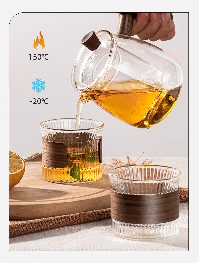 Gianxi Glass Coffee Mug Japanese Style  Walnut Cup SleeveTransparent Kawaii Cup Coffeeware Beautiful Tea Mugs Beer Mug Cute Mug