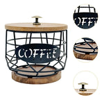 Coffee Pod Holder with Wooden Base Sturdy Iron Cup Shaped Organizer for Kitchen Counter Cafe Bar Accessories Office Desktop