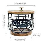Coffee Pod Holder with Wooden Base Sturdy Iron Cup Shaped Organizer for Kitchen Counter Cafe Bar Accessories Office Desktop