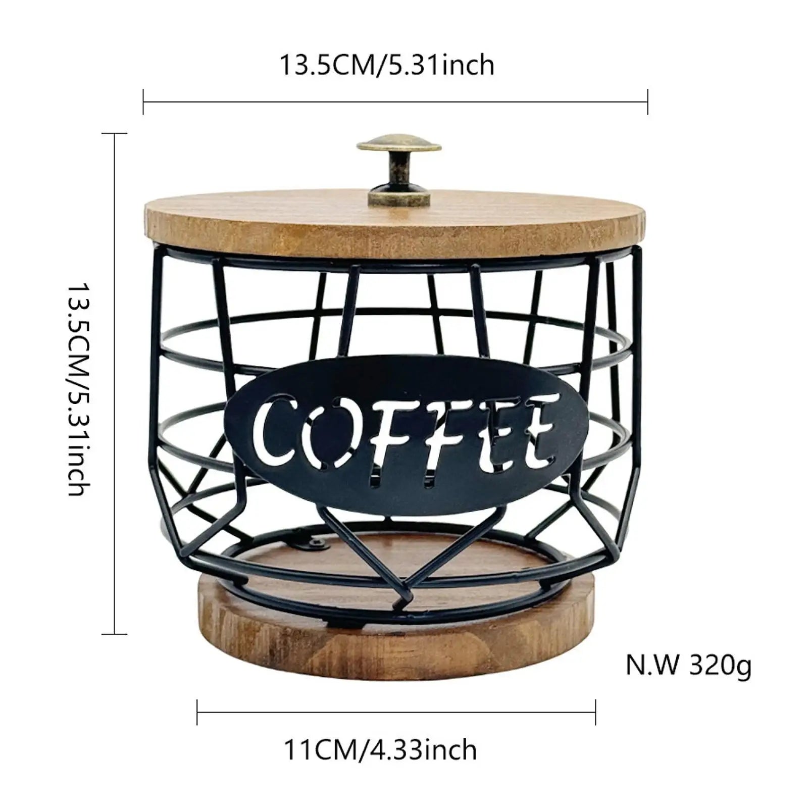 Coffee Pod Holder with Wooden Base Sturdy Iron Cup Shaped Organizer for Kitchen Counter Cafe Bar Accessories Office Desktop