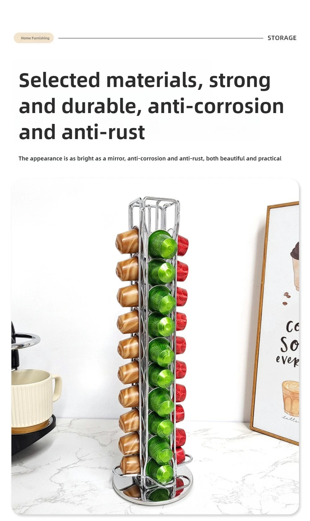 Coffee Capsule Rack 40 Capsules Nespresso Coffee Holder 360 Degrees Rotatable Display Storage Shelf Coffee Accessories