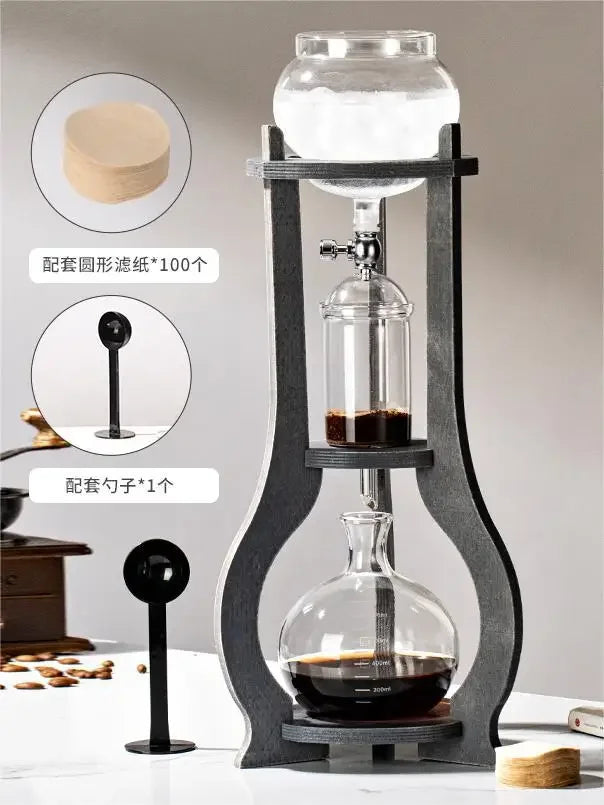 Home European American ice drip coffee pot Cold brew pot Wooden hand brew coffee set Ice brew coffee pot drip type