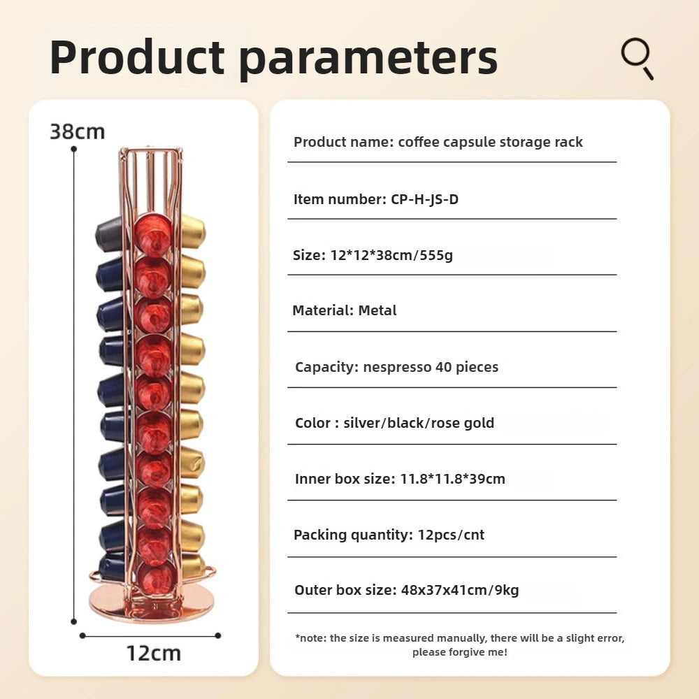 Coffee Capsule Rack 40 Capsules Nespresso Coffee Holder 360 Degrees Rotatable Display Storage Shelf Coffee Accessories