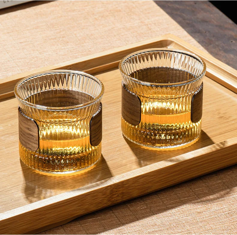 Gianxi Glass Coffee Mug Japanese Style  Walnut Cup SleeveTransparent Kawaii Cup Coffeeware Beautiful Tea Mugs Beer Mug Cute Mug