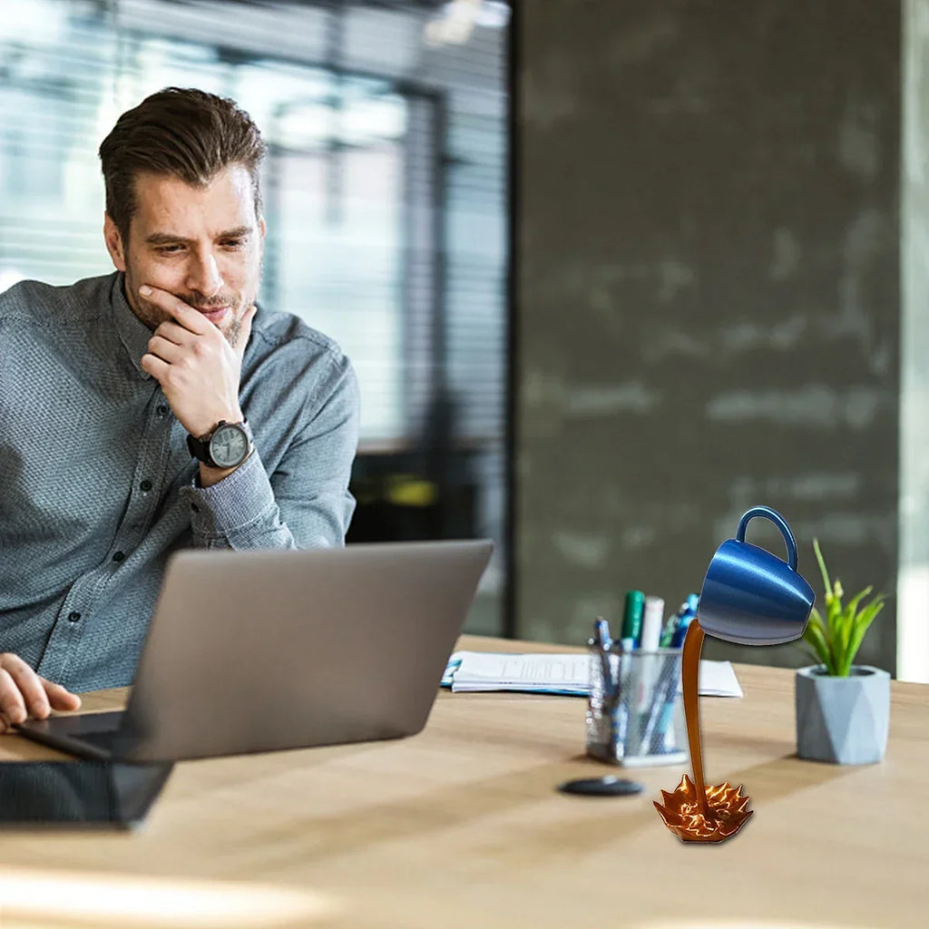 Floating Coffee Mug Art Sculpture Office Home Kitchen Decor Statue Craft Spill Magic Pour Liquid Splash Resin Statue Coffee Mug