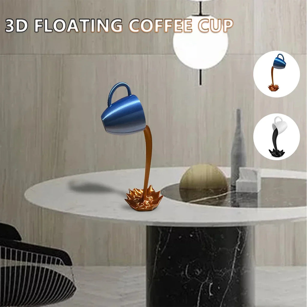 Floating Coffee Mug Art Sculpture Office Home Kitchen Decor Statue Craft Spill Magic Pour Liquid Splash Resin Statue Coffee Mug