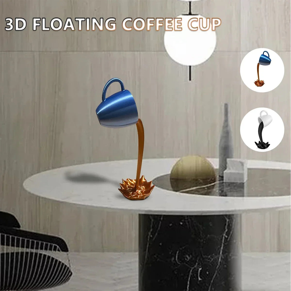 Floating Coffee Mug Art Sculpture Office Home Kitchen Decor Statue Craft Spill Magic Pour Liquid Splash Resin Statue Coffee Mug