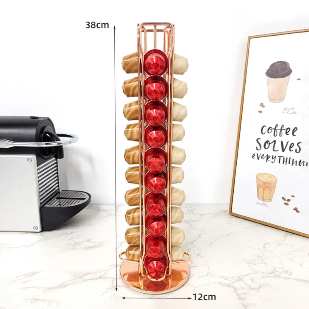 Coffee Capsule Rack 40 Capsules Nespresso Coffee Holder 360 Degrees Rotatable Display Storage Shelf Coffee Accessories