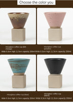 Coarse Pottery Coffee Mug with Base Creative Triangular Cone Shape Mug Personalized Small Espresso Cups for Bar 200ml
