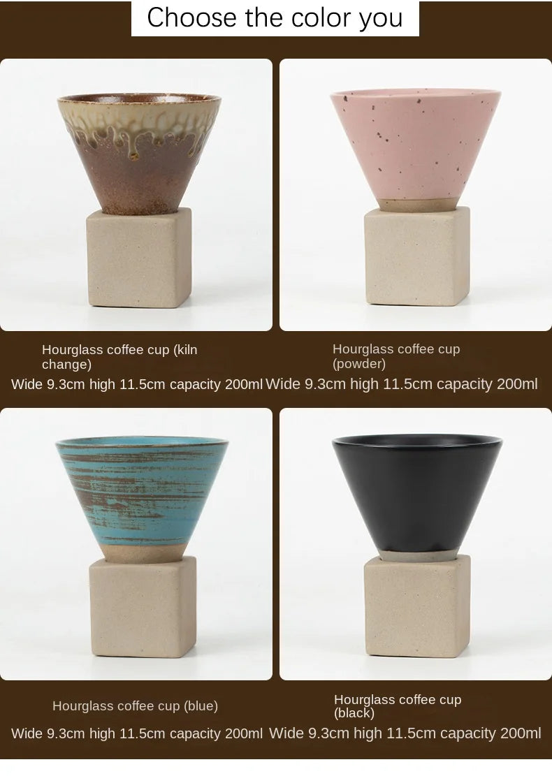 Coarse Pottery Coffee Mug with Base Creative Triangular Cone Shape Mug Personalized Small Espresso Cups for Bar 200ml