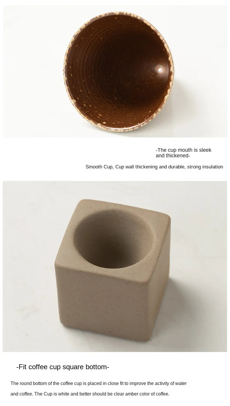 Coarse Pottery Coffee Mug with Base Creative Triangular Cone Shape Mug Personalized Small Espresso Cups for Bar 200ml
