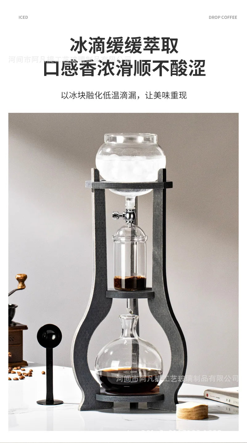Home European American ice drip coffee pot Cold brew pot Wooden hand brew coffee set Ice brew coffee pot drip type